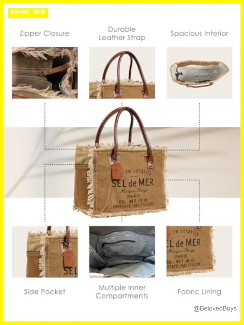 Canvas Tote Bag with Buffalo Leather Strap Hobo Shoulder Handbag